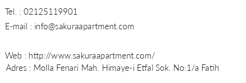 Sakura Apartment Hotel telefon numaralar, faks, e-mail, posta adresi ve iletiim bilgileri